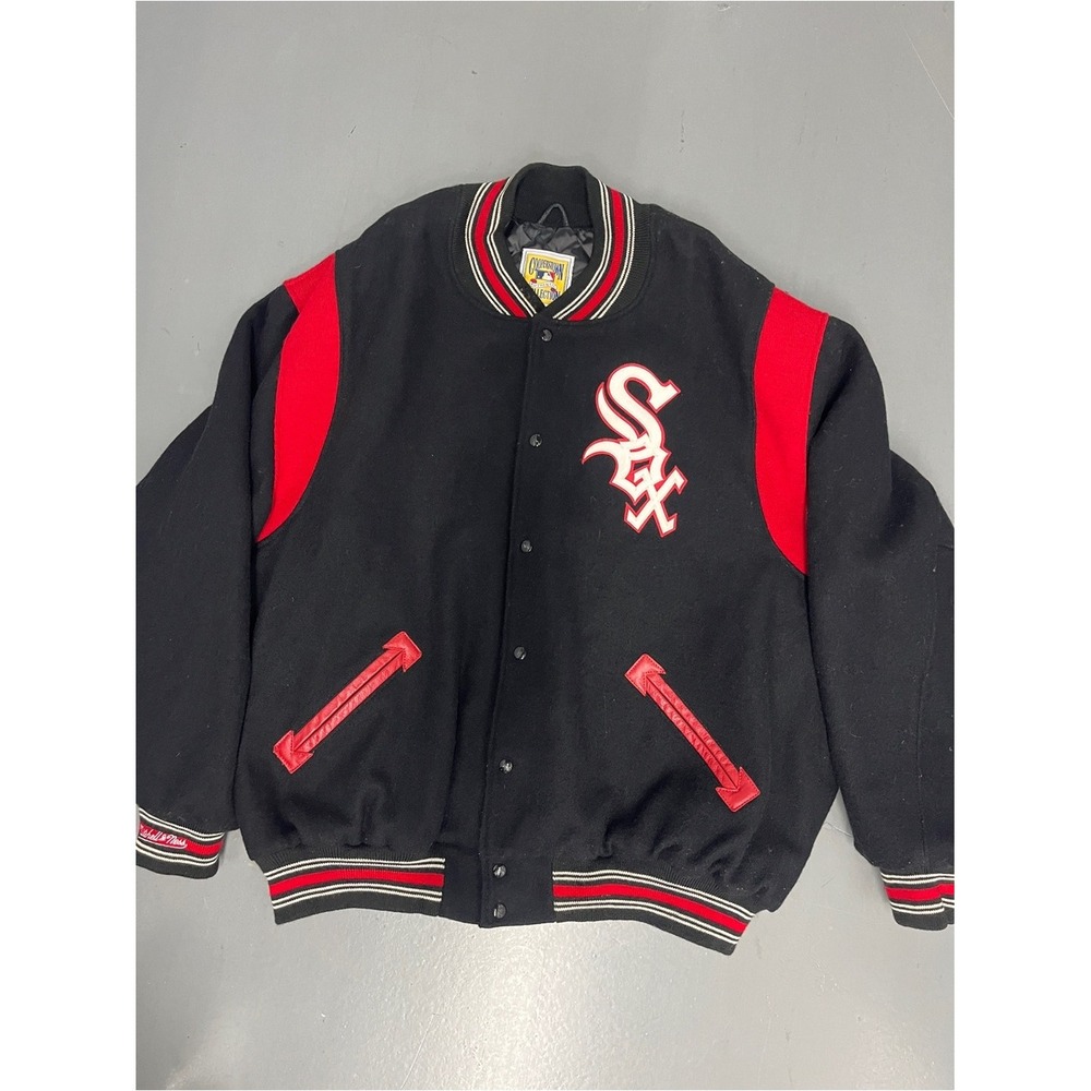 Mitchell & Ness Black Red Wool Varsity Jacket with White Sox Crest